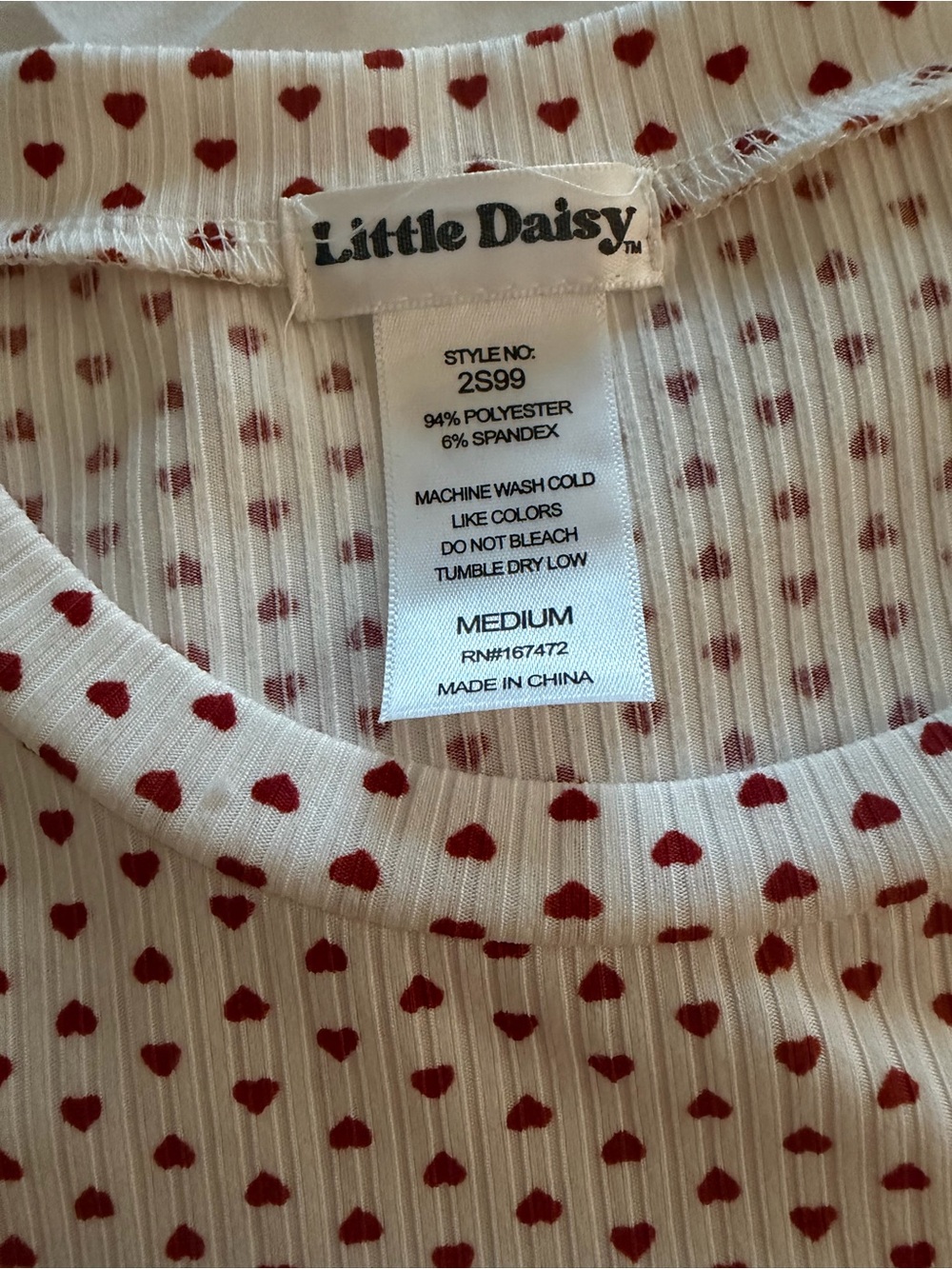 White Ribbed Tee with Red Heart Print - Picture 3 of 3